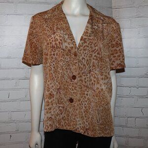 🐆🎍🧡 Joan Leslie Vintage Shirt · Animal & Bamboo Print · Size 14